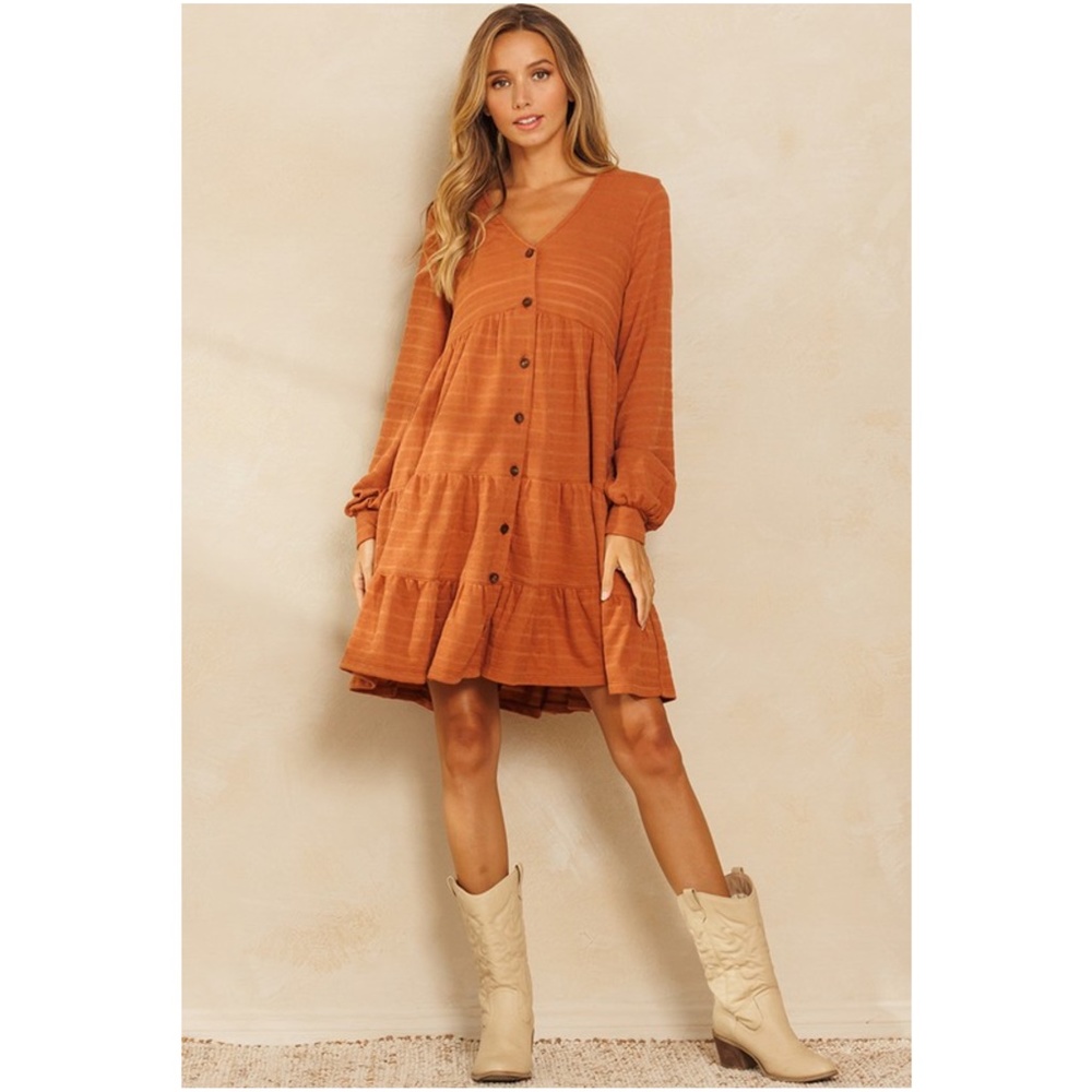 Boho Button up Ruffle Mini Dress - Picture 3 of 6